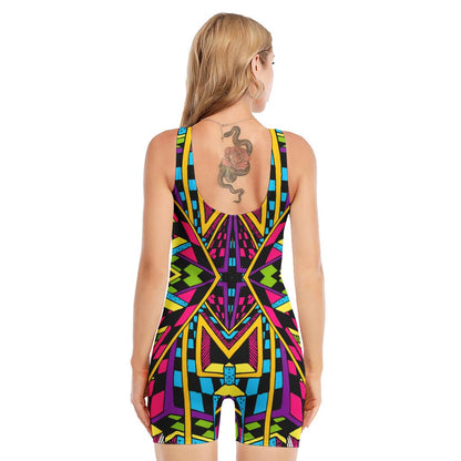 Ethnic Psychedelic Trippy Print Sleeveless One Piece Swimsuit