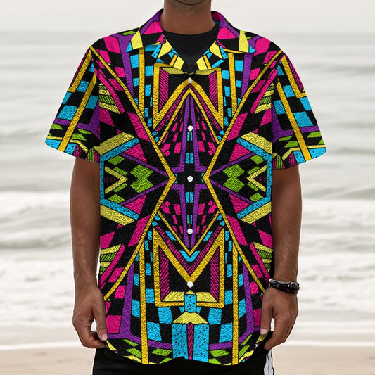 Ethnic Psychedelic Trippy Print Textured Short Sleeve Shirt