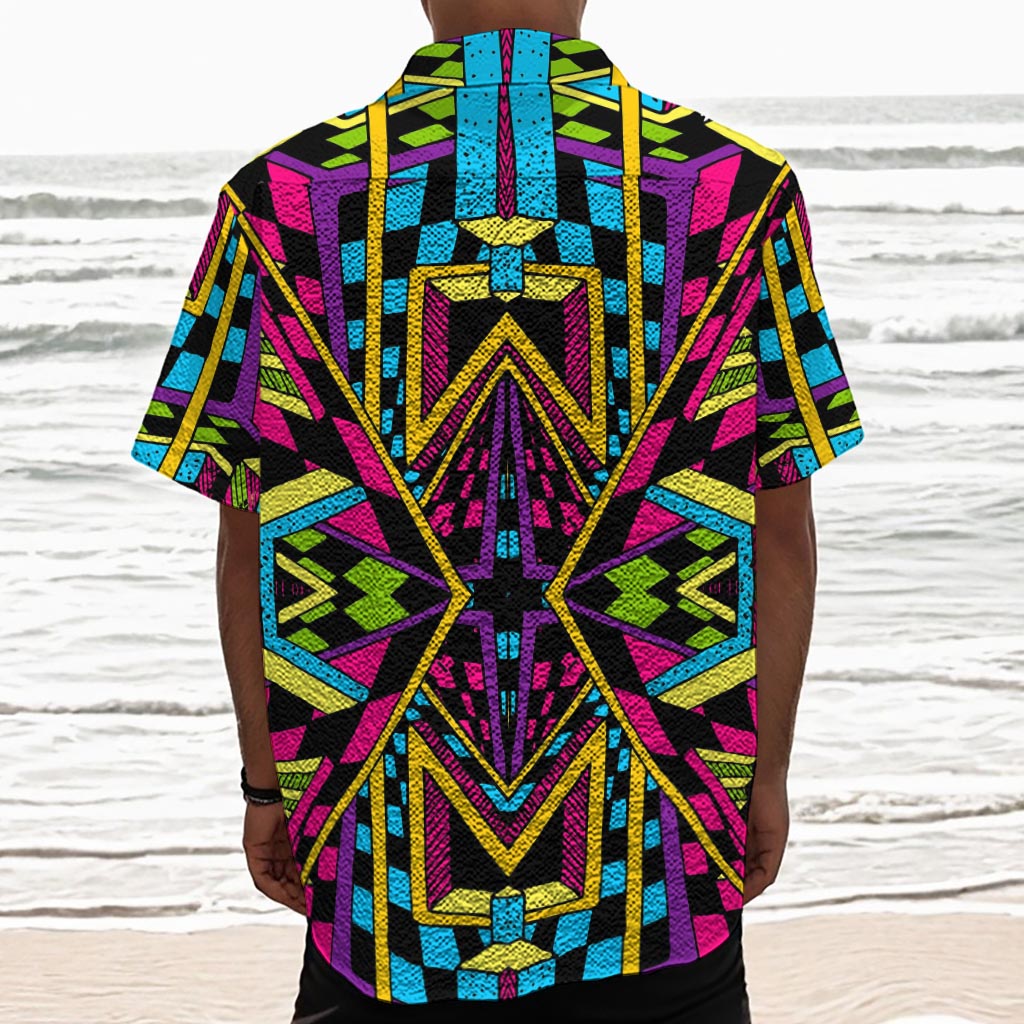 Ethnic Psychedelic Trippy Print Textured Short Sleeve Shirt