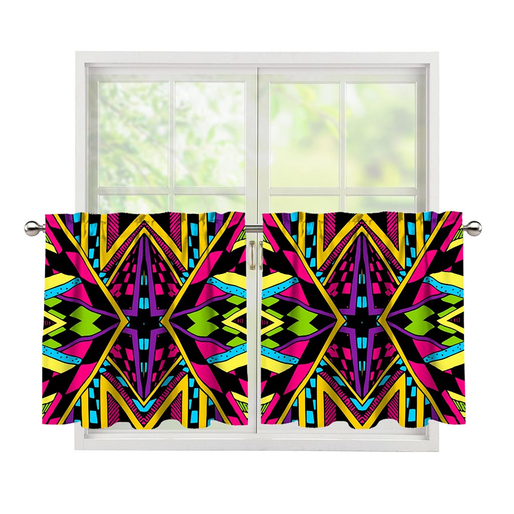 Ethnic Psychedelic Trippy Print Tier Curtains