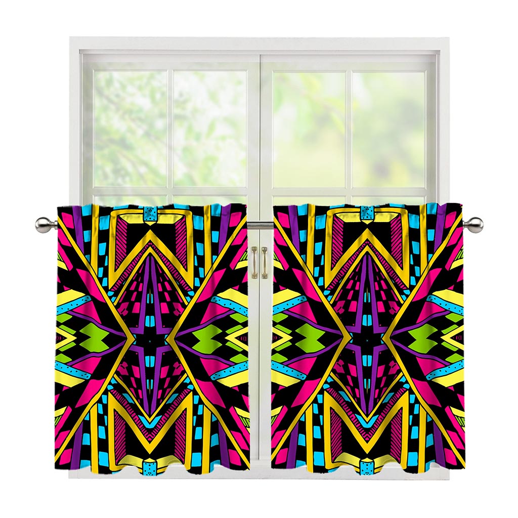 Ethnic Psychedelic Trippy Print Tier Curtains