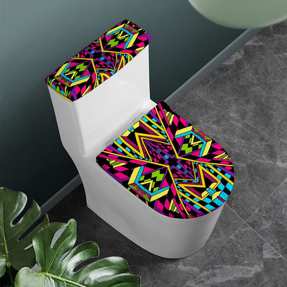 Ethnic Psychedelic Trippy Print Toilet Lid And Tank Cover Set