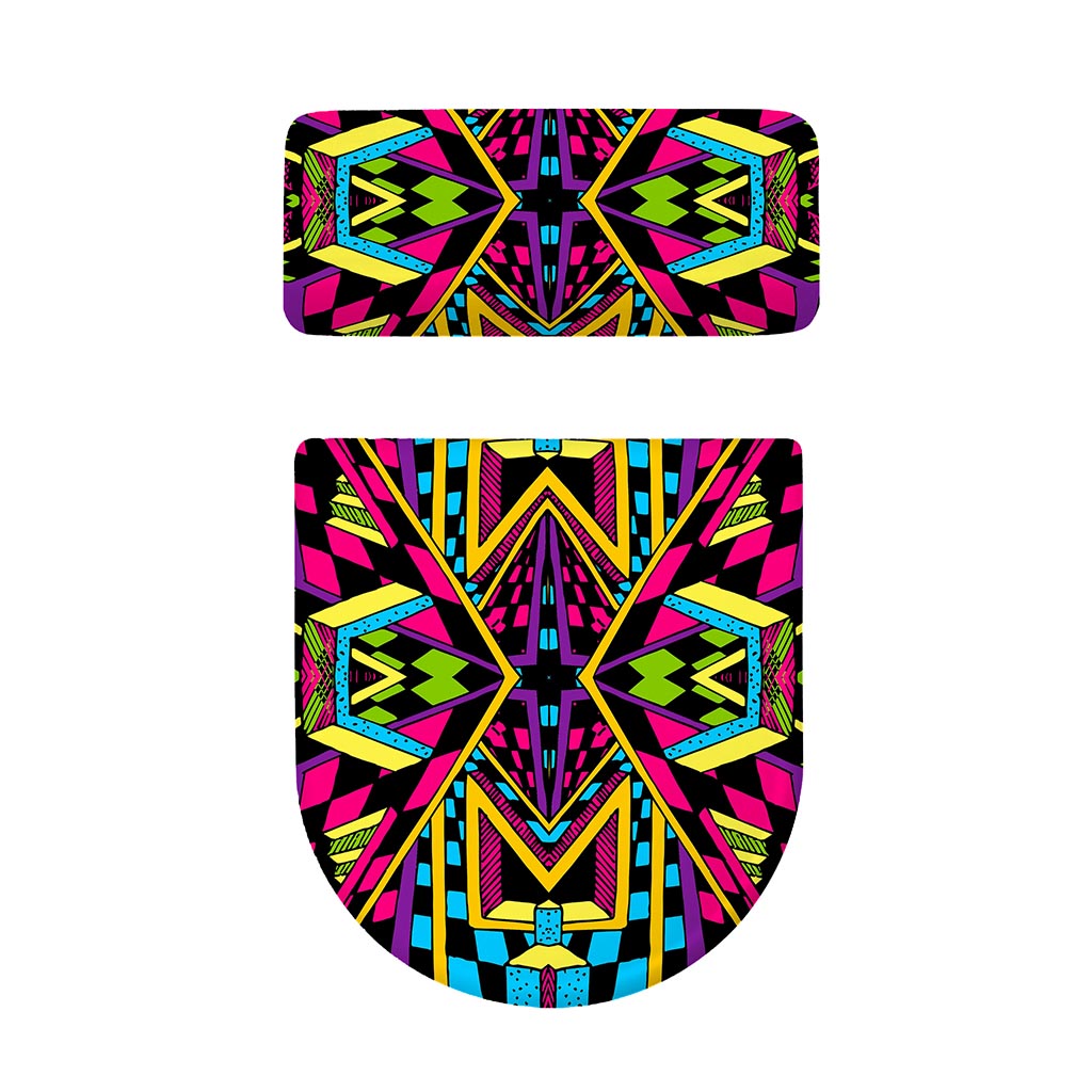 Ethnic Psychedelic Trippy Print Toilet Lid And Tank Cover Set