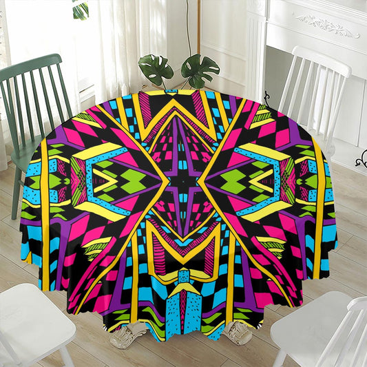 Ethnic Psychedelic Trippy Print Waterproof Round Tablecloth