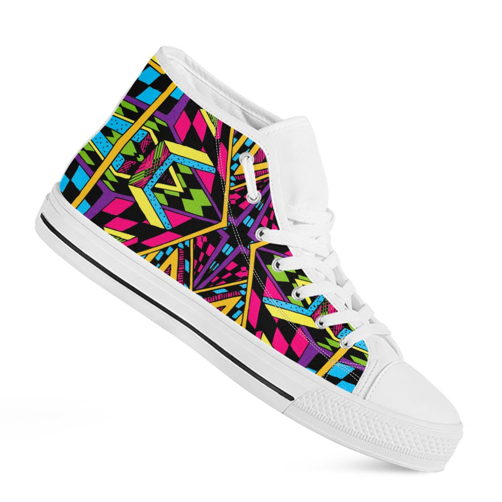 Ethnic Psychedelic Trippy Print White High Top Sneakers