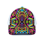 Ethnic Psychedelic Trippy Print White Mesh Trucker Cap