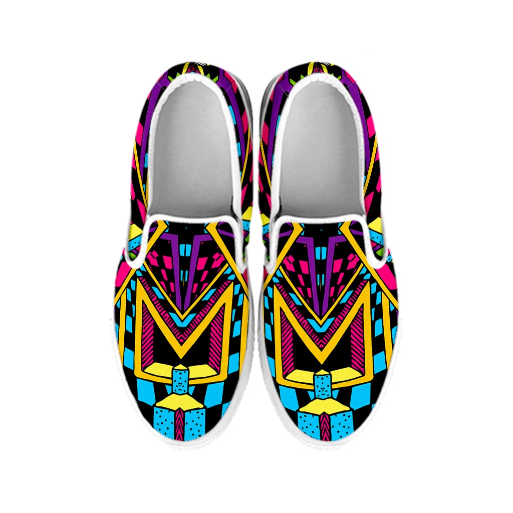 Ethnic Psychedelic Trippy Print White Slip On Sneakers