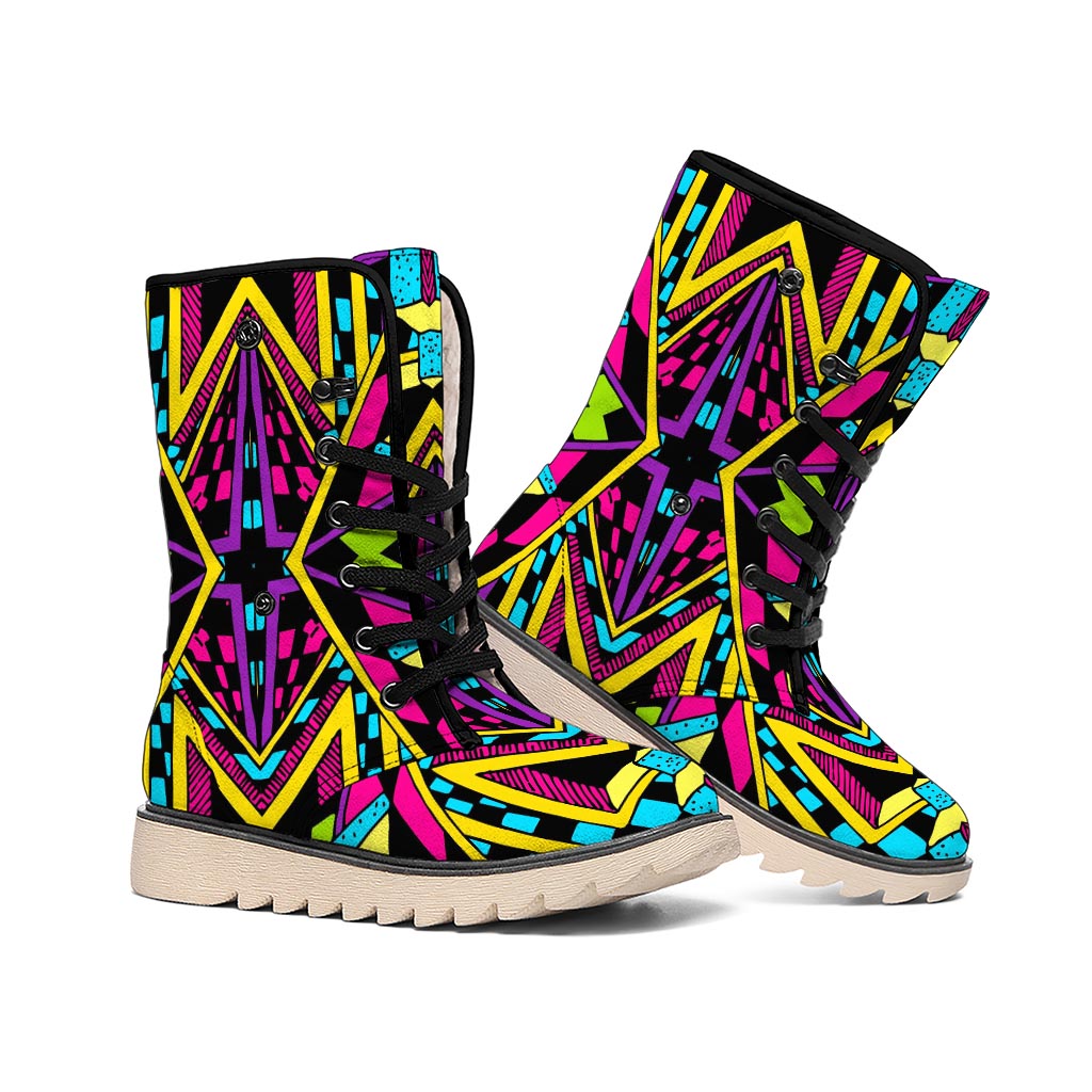 Ethnic Psychedelic Trippy Print Winter Boots