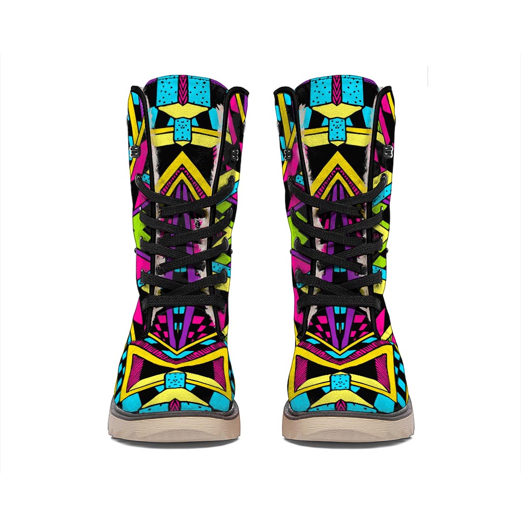 Ethnic Psychedelic Trippy Print Winter Boots