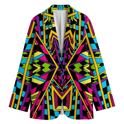 Ethnic Psychedelic Trippy Print Women's Cotton Blazer