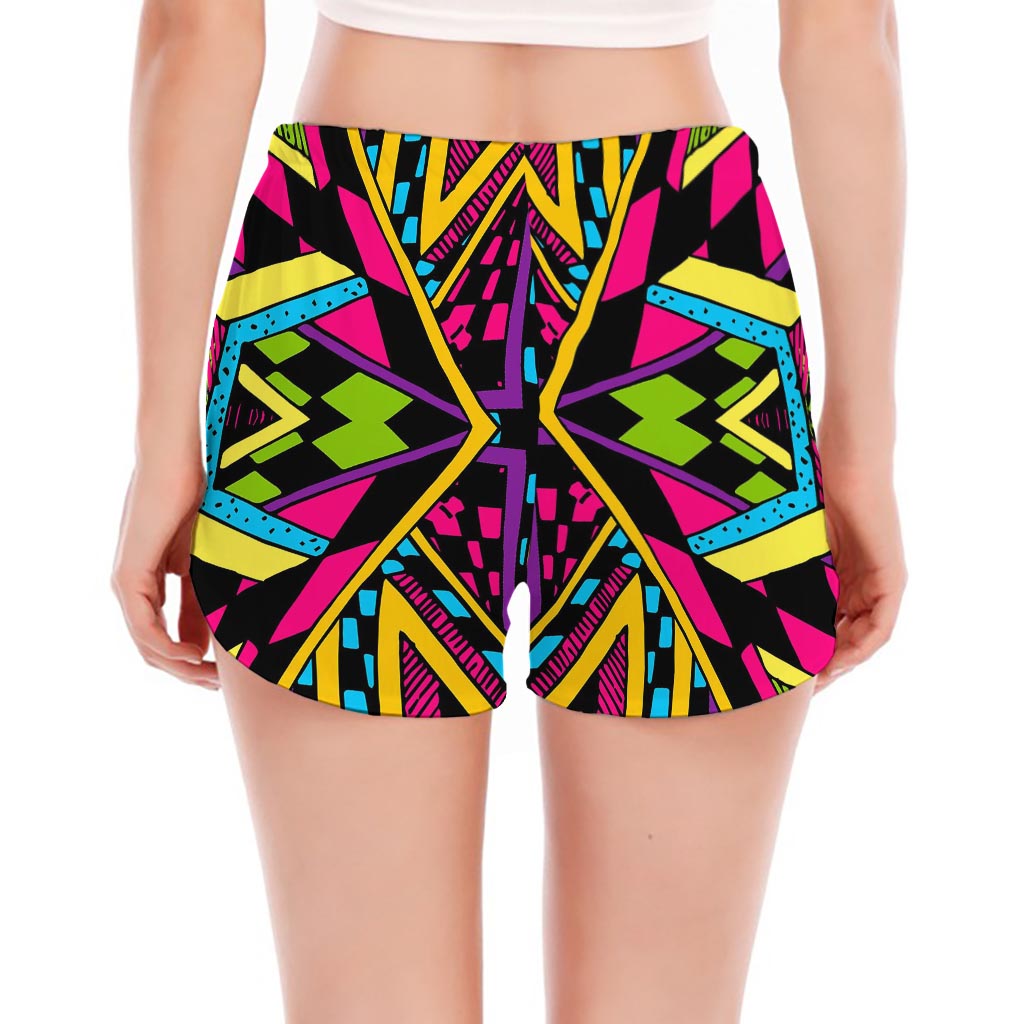 Ethnic Psychedelic Trippy Print Women's Split Running Shorts