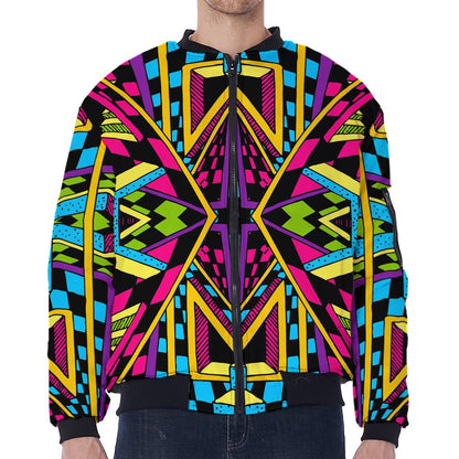Ethnic Psychedelic Trippy Print Zip Sleeve Bomber Jacket