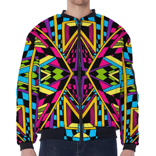 Ethnic Psychedelic Trippy Print Zip Sleeve Bomber Jacket