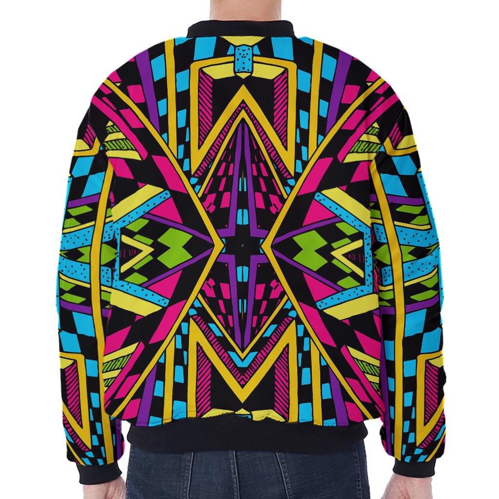 Ethnic Psychedelic Trippy Print Zip Sleeve Bomber Jacket