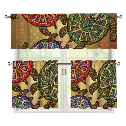Ethnic Sea Turtles Print 3 Piece Kitchen Curtains
