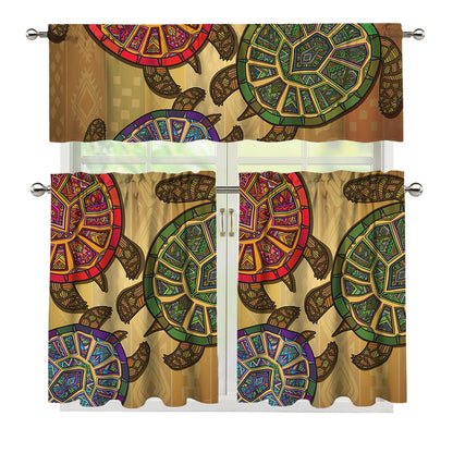 Ethnic Sea Turtles Print 3 Piece Kitchen Curtains