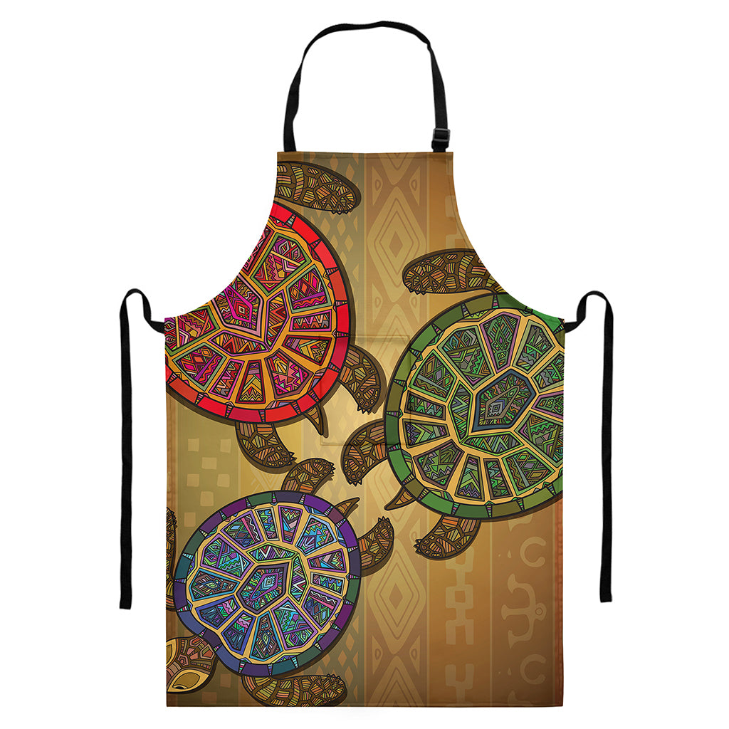 Ethnic Sea Turtles Print Bib Apron With Pocket