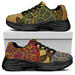 Ethnic Sea Turtles Print Black Chunky Shoes