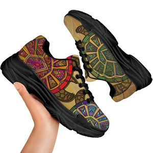 Ethnic Sea Turtles Print Black Chunky Shoes