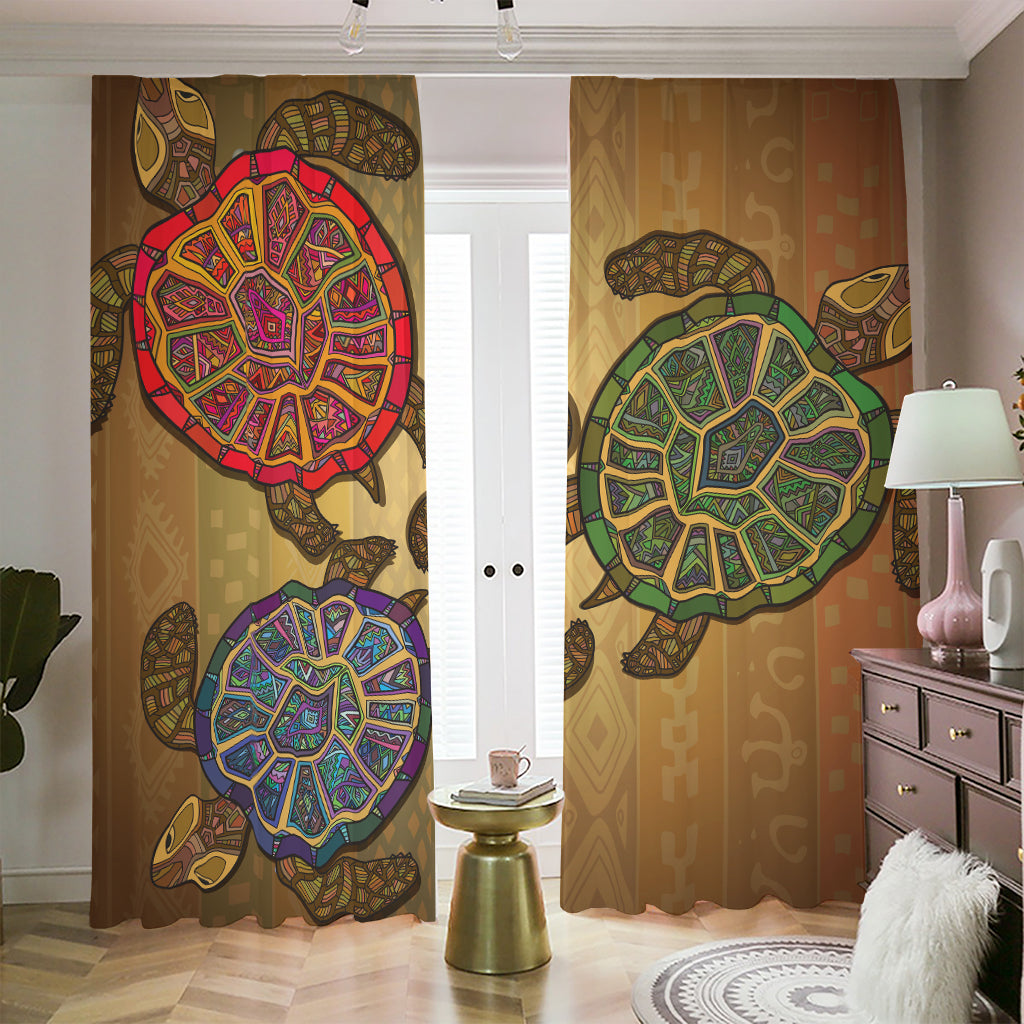 Ethnic Sea Turtles Print Blackout Pencil Pleat Curtains