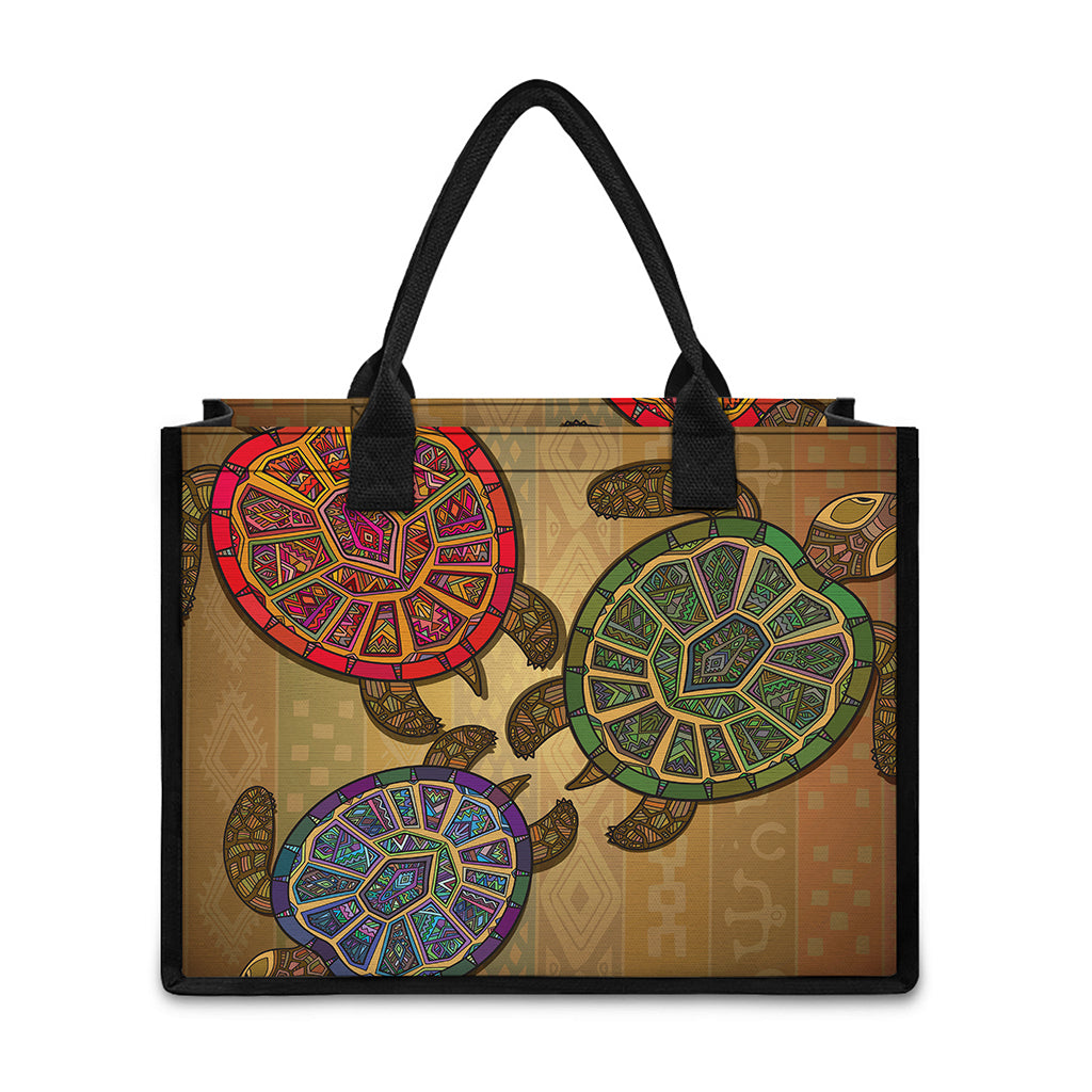 Ethnic Sea Turtles Print Canvas Tote Bag