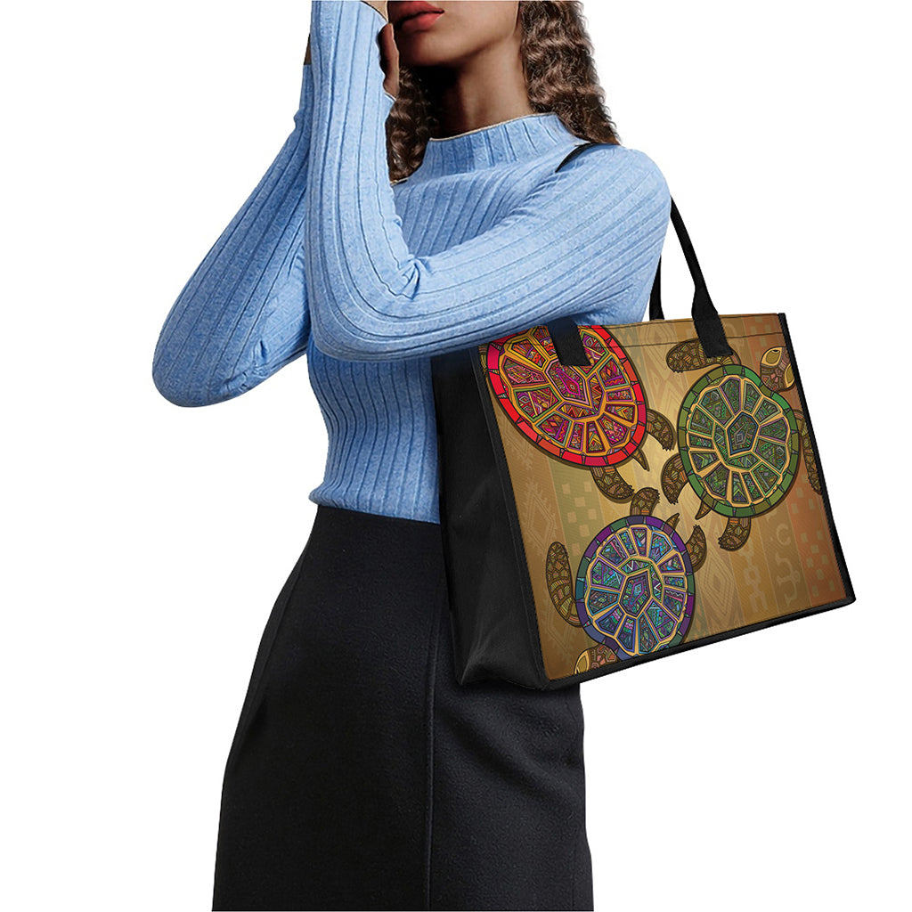 Ethnic Sea Turtles Print Canvas Tote Bag