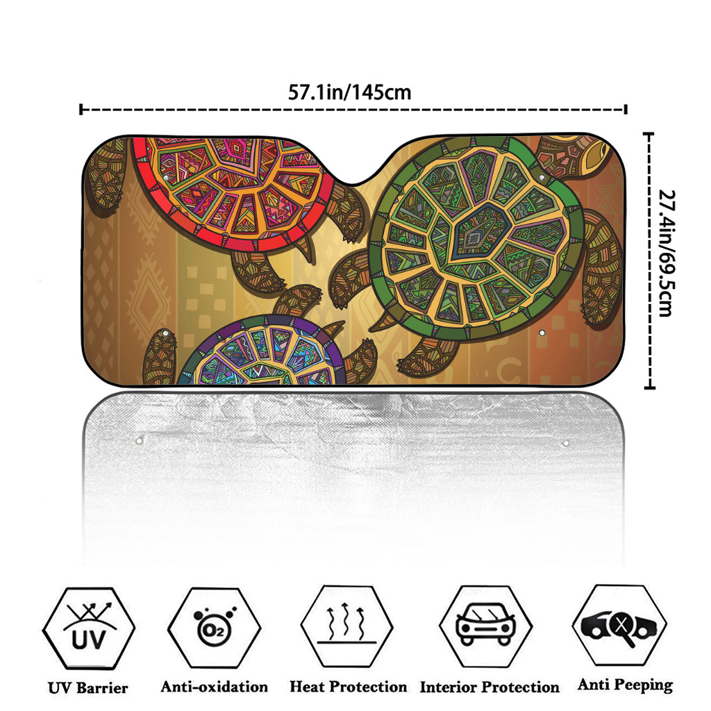 Ethnic Sea Turtles Print Car Windshield Sun Shade