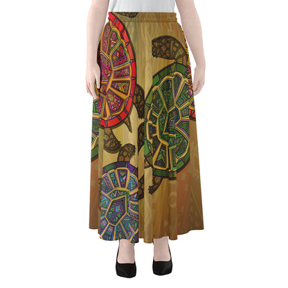 Ethnic Sea Turtles Print Chiffon Maxi Skirt