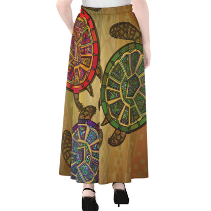 Ethnic Sea Turtles Print Chiffon Maxi Skirt