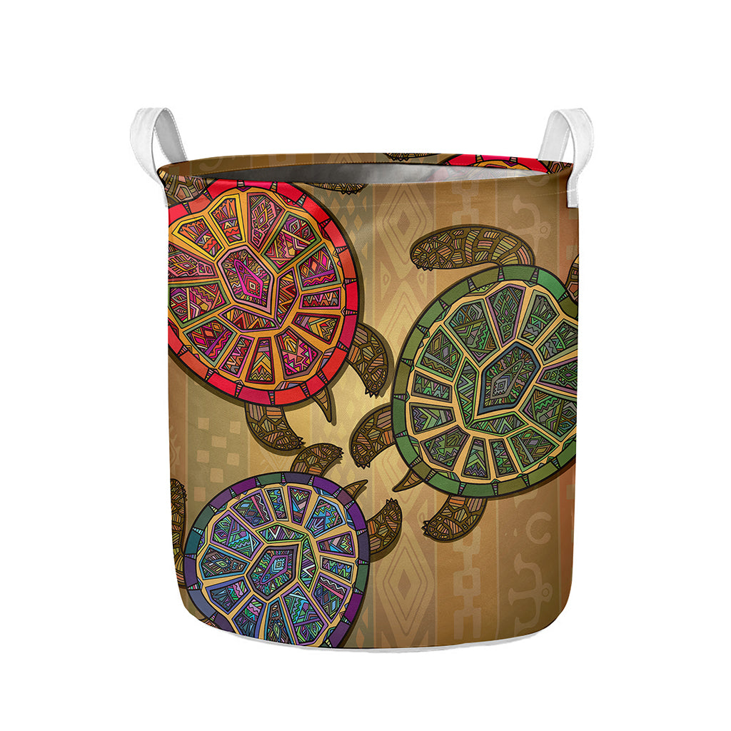 Ethnic Sea Turtles Print Collapsible Laundry Basket