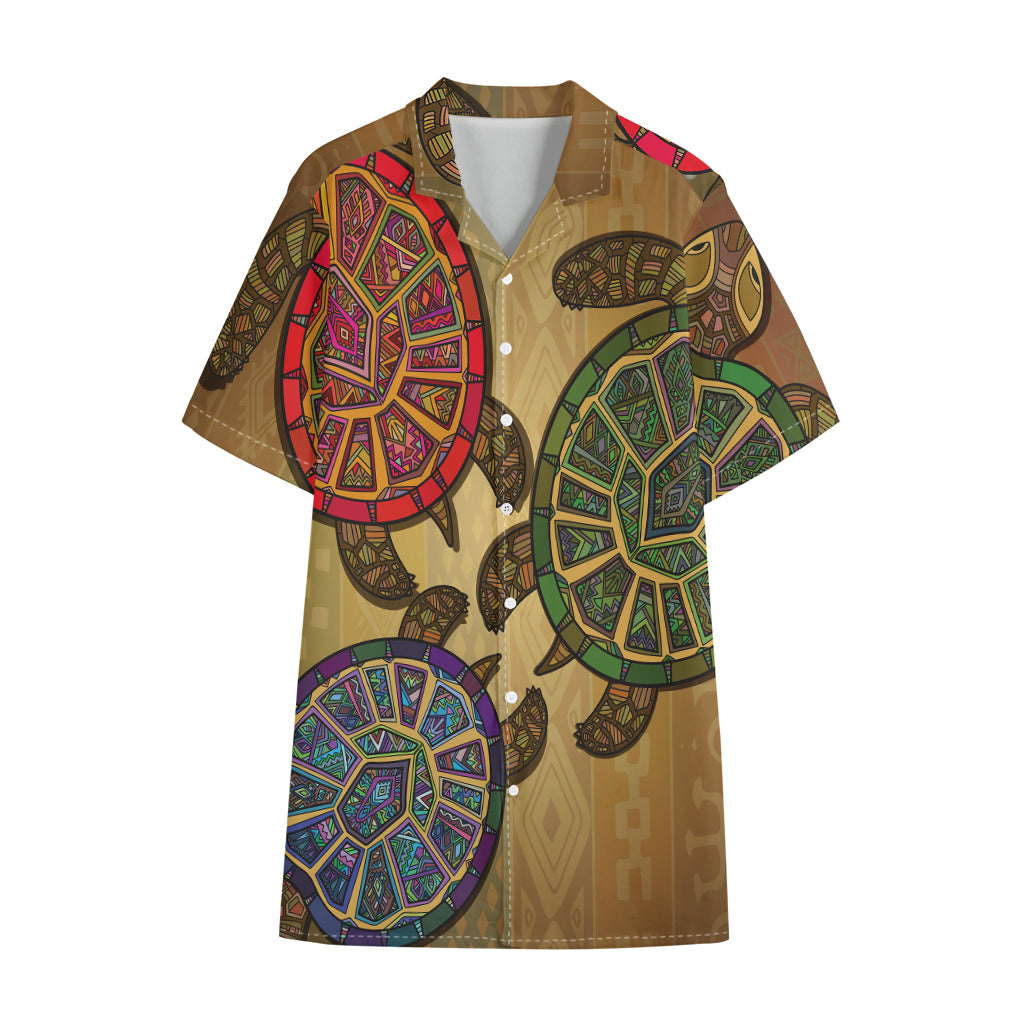 Ethnic Sea Turtles Print Cotton Hawaiian Shirt