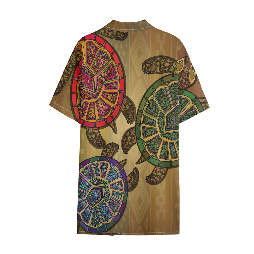 Ethnic Sea Turtles Print Cotton Hawaiian Shirt