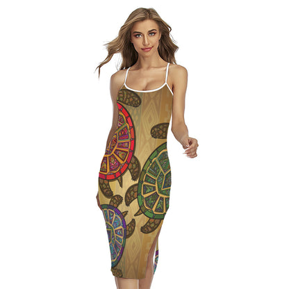 Ethnic Sea Turtles Print Cross Back Cami Dress