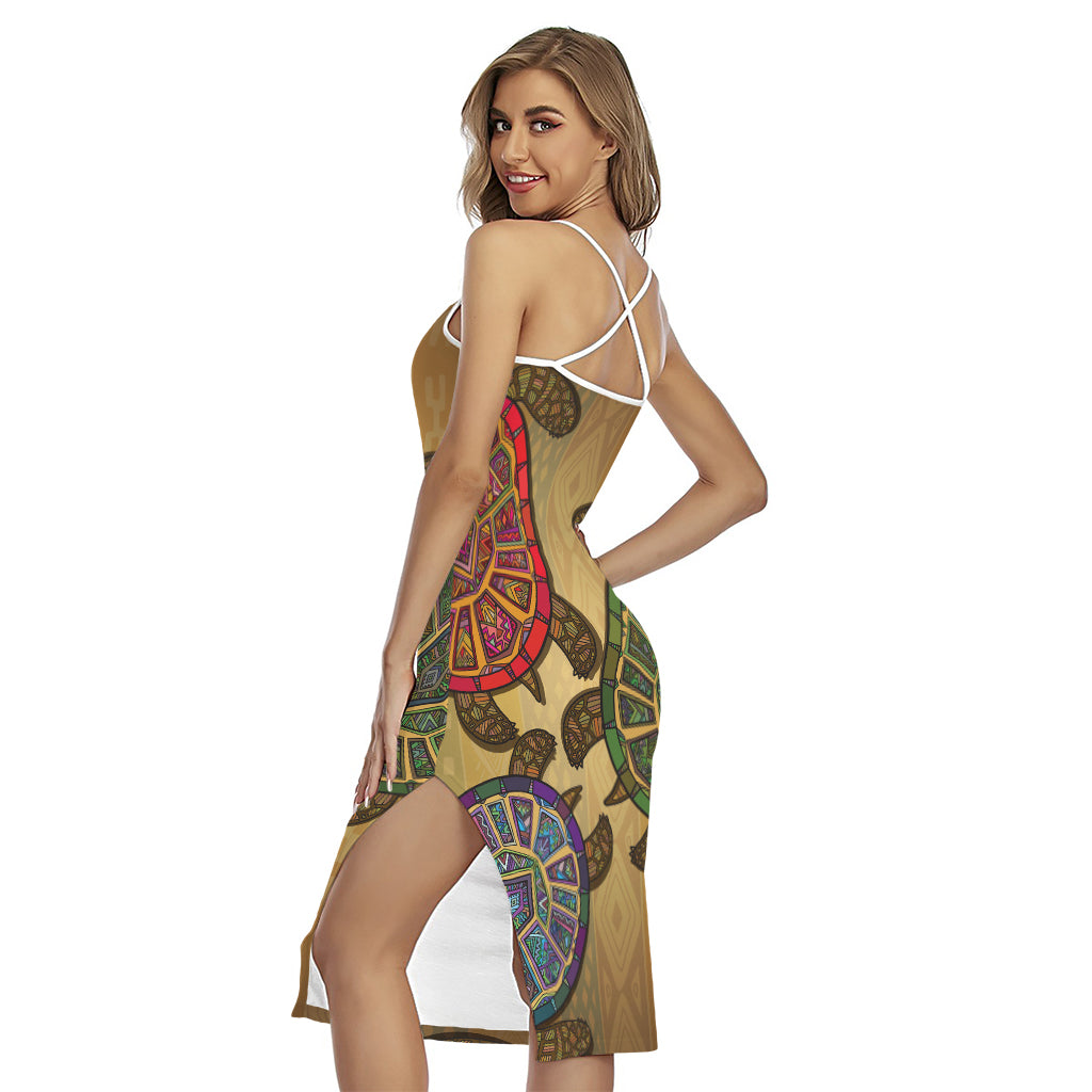 Ethnic Sea Turtles Print Cross Back Cami Dress