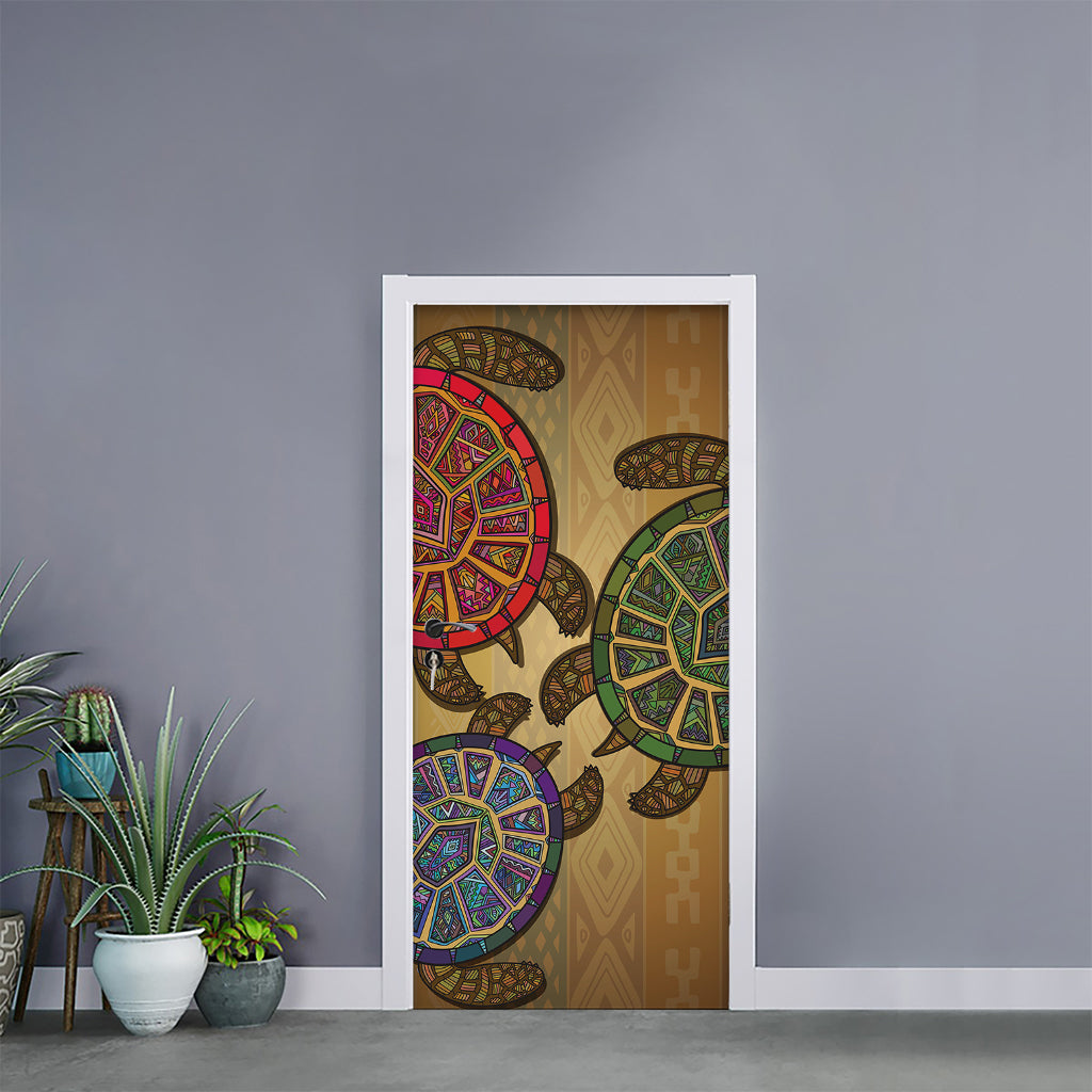 Ethnic Sea Turtles Print Door Sticker