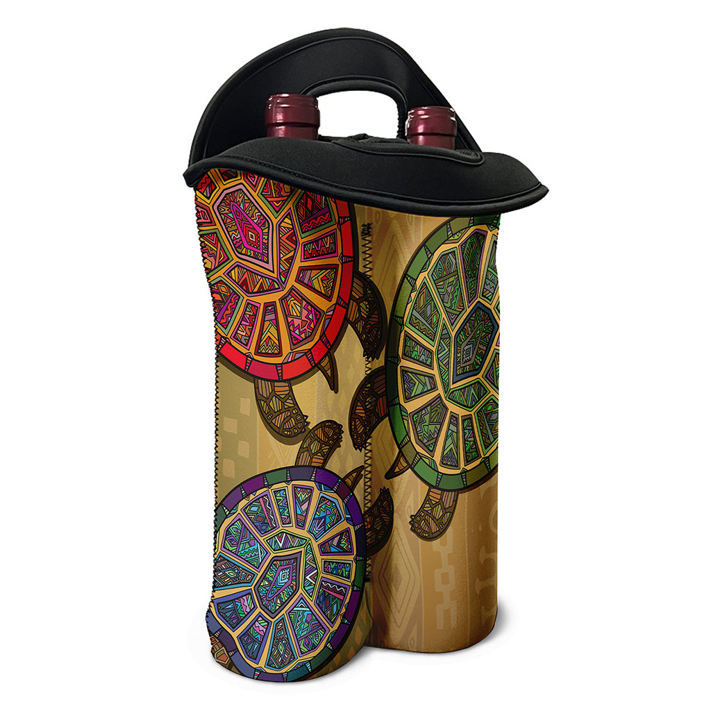 Ethnic Sea Turtles Print Double Neoprene Wine Tote