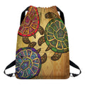 Ethnic Sea Turtles Print Drawstring Backpack