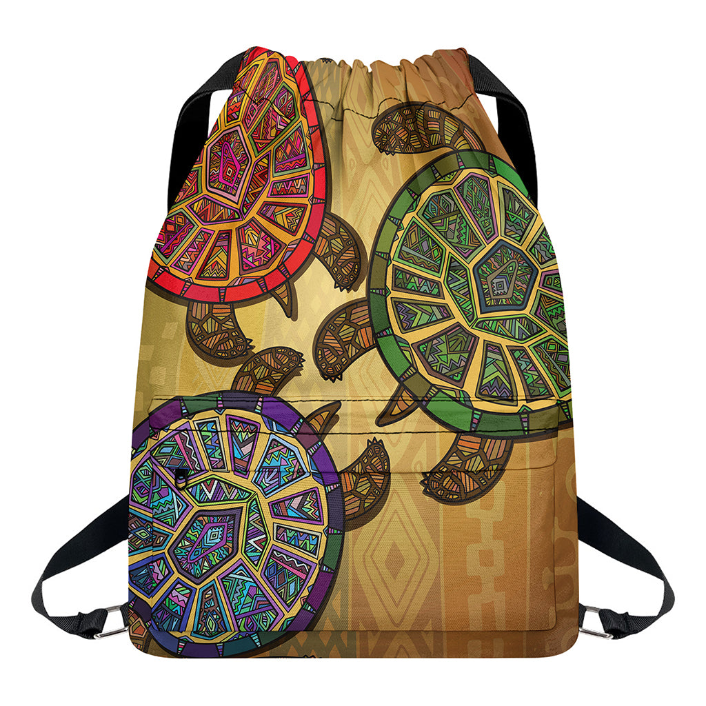 Ethnic Sea Turtles Print Drawstring Backpack