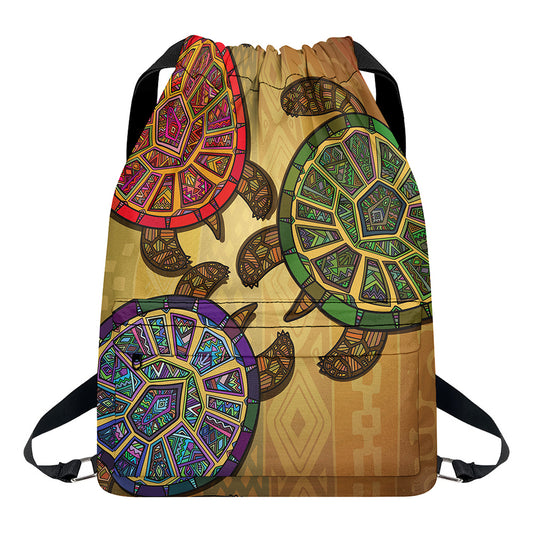 Ethnic Sea Turtles Print Drawstring Backpack
