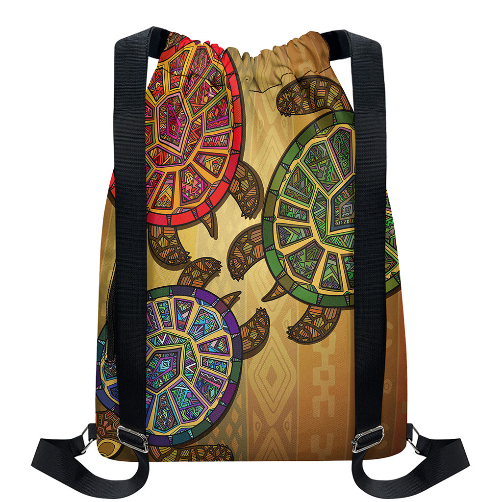 Ethnic Sea Turtles Print Drawstring Backpack