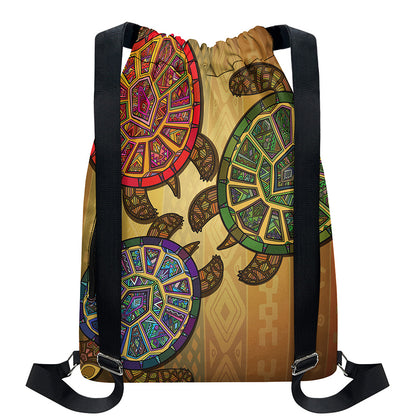 Ethnic Sea Turtles Print Drawstring Backpack