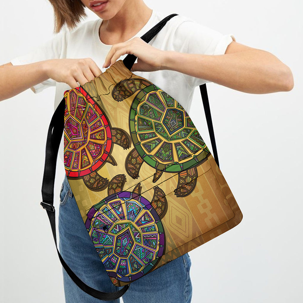 Ethnic Sea Turtles Print Drawstring Backpack