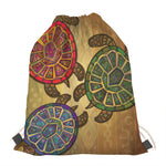 Ethnic Sea Turtles Print Drawstring Bag