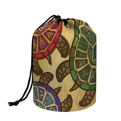 Ethnic Sea Turtles Print Drawstring Makeup Bag