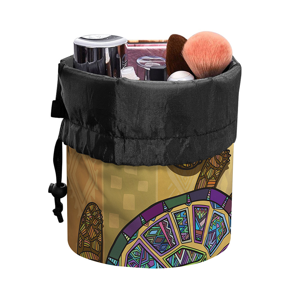Ethnic Sea Turtles Print Drawstring Makeup Bag