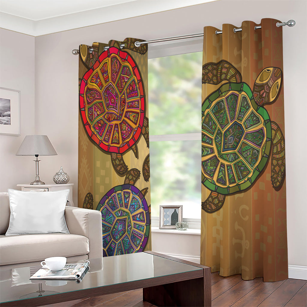 Ethnic Sea Turtles Print Extra Wide Grommet Curtains