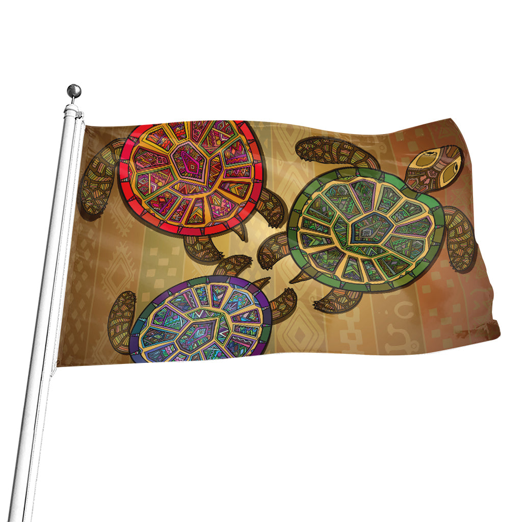 Ethnic Sea Turtles Print Flag