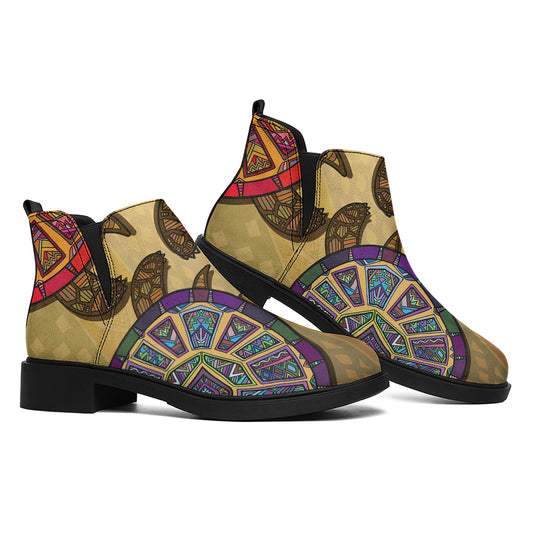 Ethnic Sea Turtles Print Flat Ankle Boots