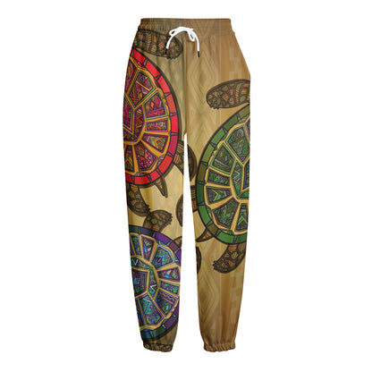 Ethnic Sea Turtles Print Fleece Lined Knit Pants