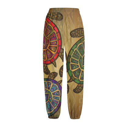 Ethnic Sea Turtles Print Fleece Lined Knit Pants